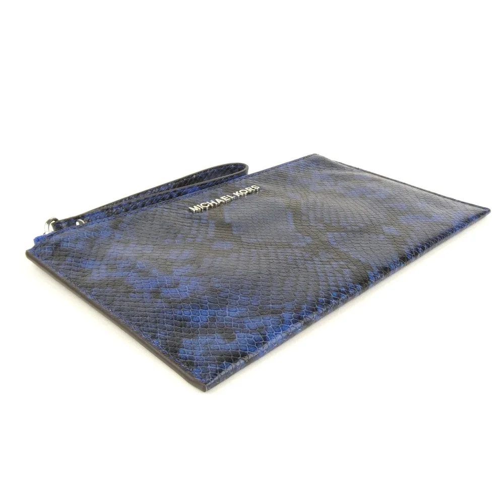 Michael Kors‎ Fulton Snake Embossed Blue Black Large Leather Wristlet